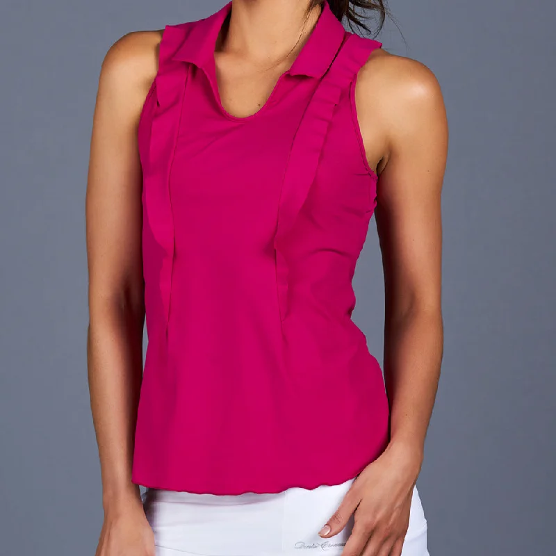 Boho Luxe Sleeveless Collar Top (fuchsia) Laid - back Women's Style