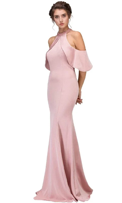 Eureka Fashion - Embellished High Halter Satin Sheath Evening Dress Refined Women's 