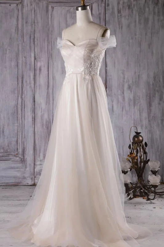 Elegant Cold-shoulder Sweep Train Wedding Dress Streetwear Style for 