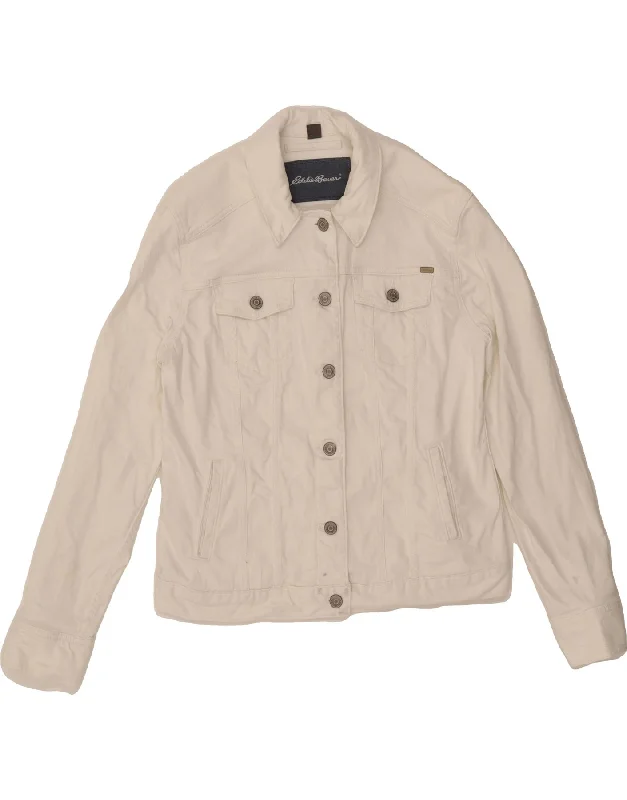 EDDIE BAUER Womens Denim Jacket UK 14 Large White Cotton Feminine Women's Soft 