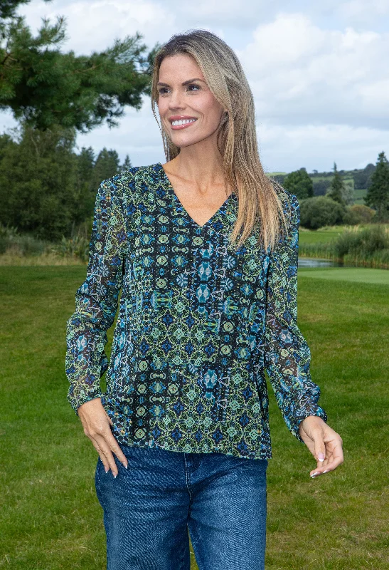 Kaleidoscope V Neck Top Elegant Women's Formal 