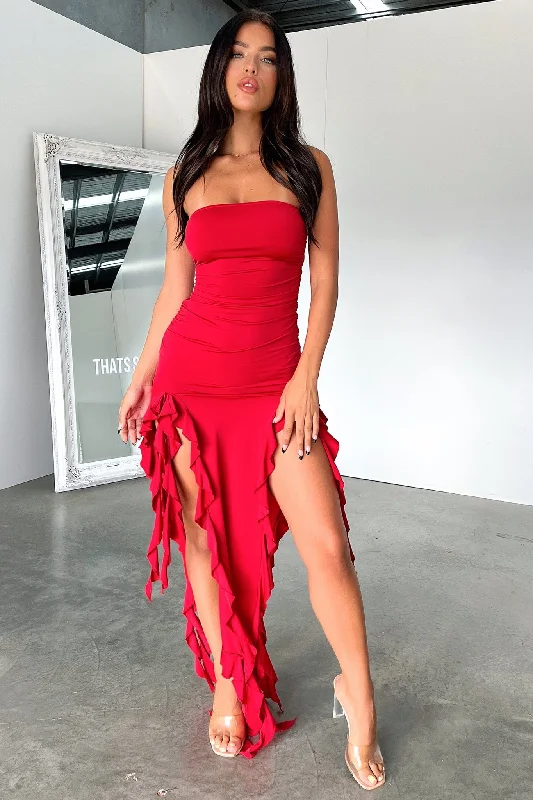 Lioness Rendezvous Strapless Dress - Red Polished Women's Silk