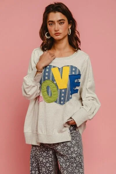 BiBi LOVE Heart Patch Slit French Terry Sweatshirt Luxurious Women's High -  end