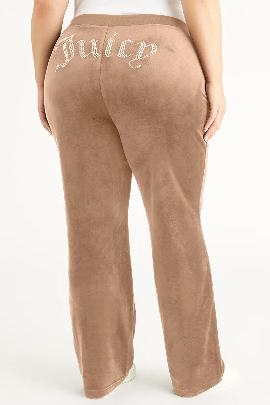 Plus-Size OG Big Bling Velour Track Pants Sleek Women's Metallic