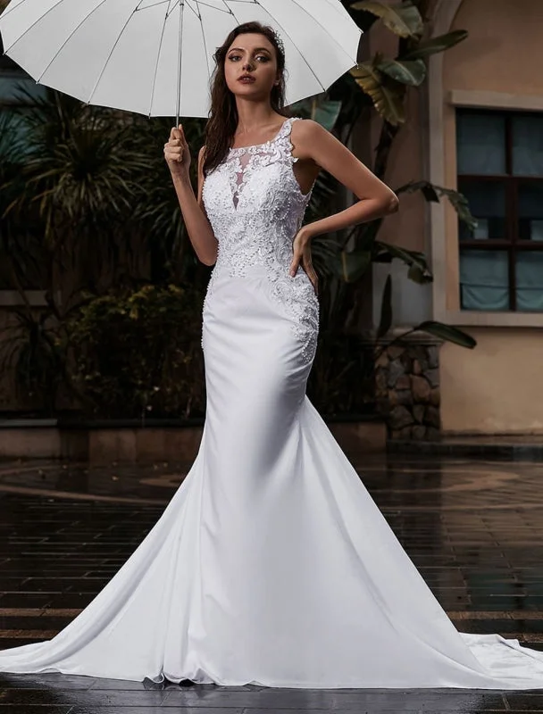 Customize Wedding Dress With Train Sleeveless Beaded Square Neck Bridal Gowns Athletic Women's 