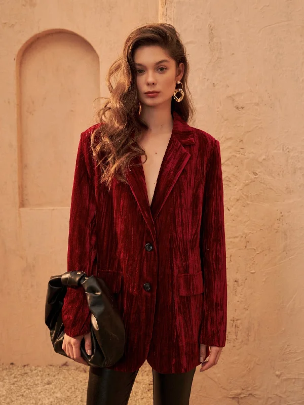 Plain Button Front Long Sleeve Lapel Long Women Blazer Elegant Women's 