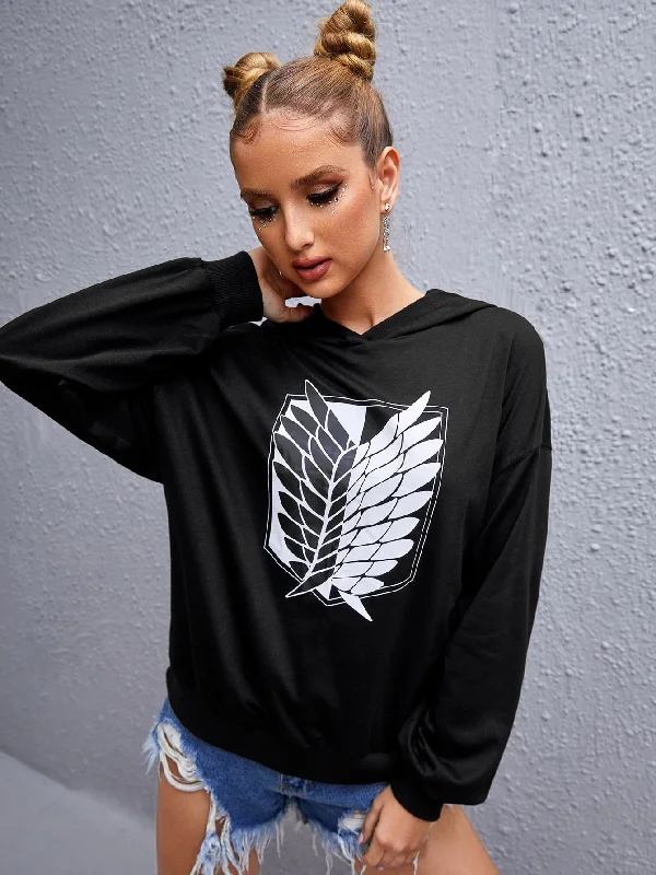 Casual Graphic Long Sleeve Hooded Regular Women Sweatshirt Edgy Women's Punk