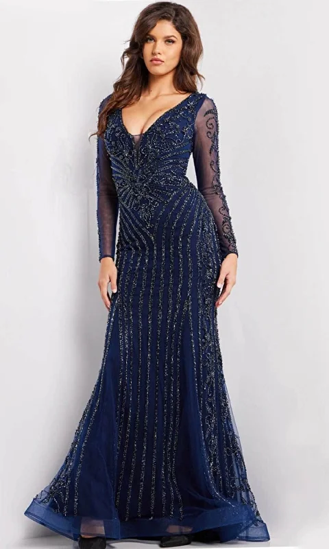 Jovani 24236SC - Long Sleeve Beaded Evening Gown Sporty Women's Athleisure 
