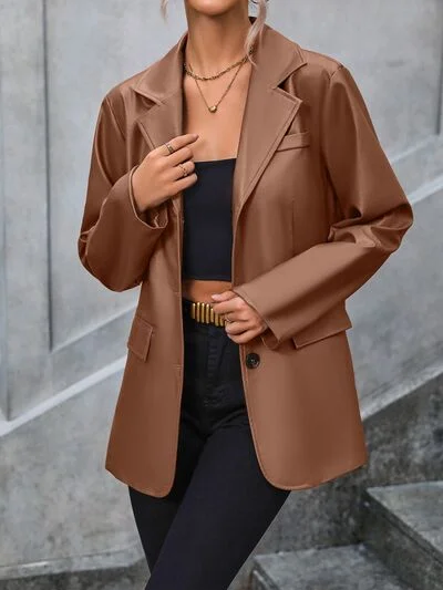 Pocketed Button Up Collared Neck Blazer Contemporary 