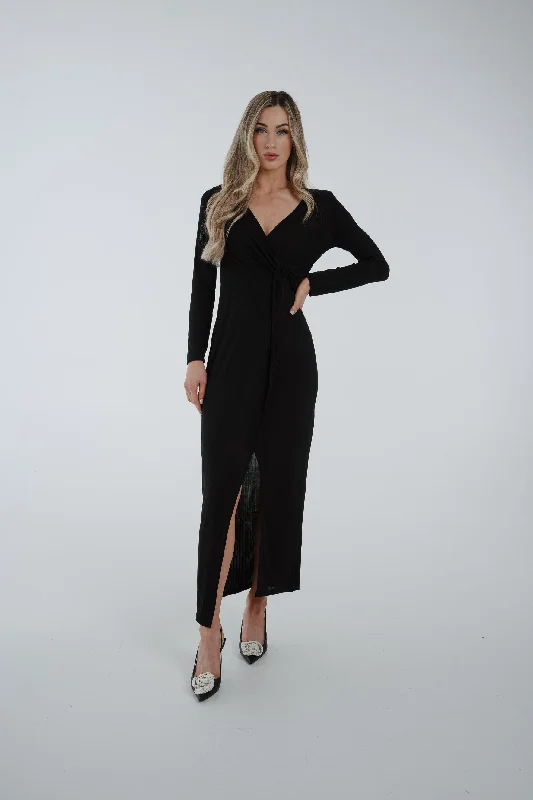 Willow Wrap Twist Front Dress In Black Preppy Women's College