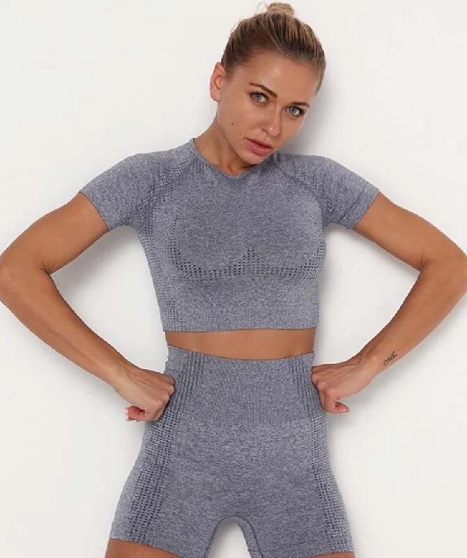 Focus Short Sleeve Crop Top Casual Women's Japanese 