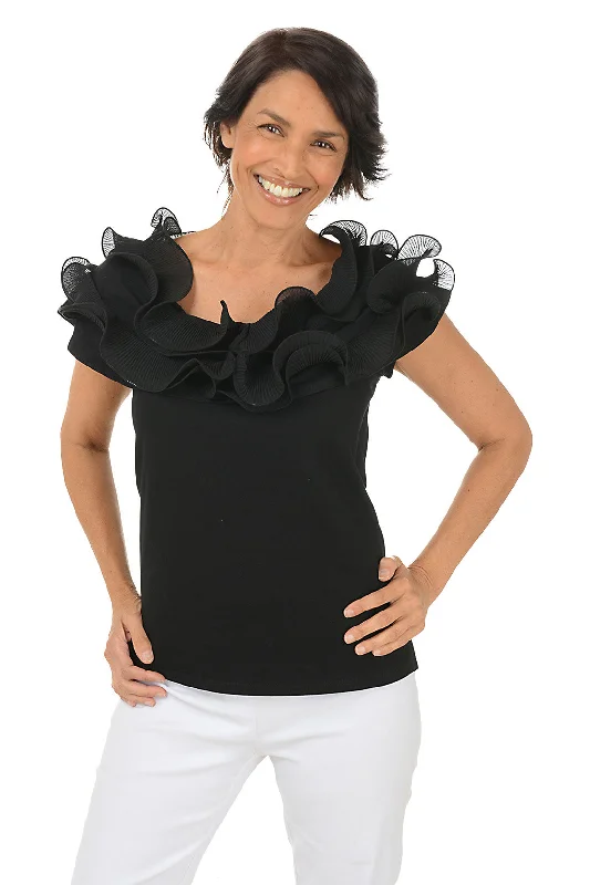 Off-Shoulder Pleated Ruffle Neck Top purpose