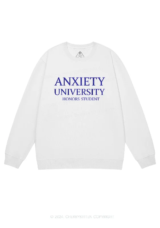 Embroidered Anxiety University Y2K Sweatshirt Cherrykitten Earthy Women's Hemp - based