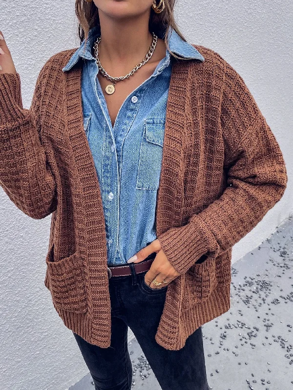 Casual Plain Pocket Long Sleeve Regular Women Cardigan Practical Women's Multi - 