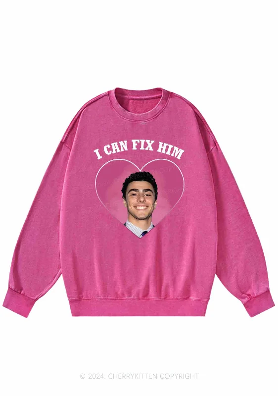 Fix Him Luigi Heart Y2K Washed Sweatshirts Cherrykitten Women