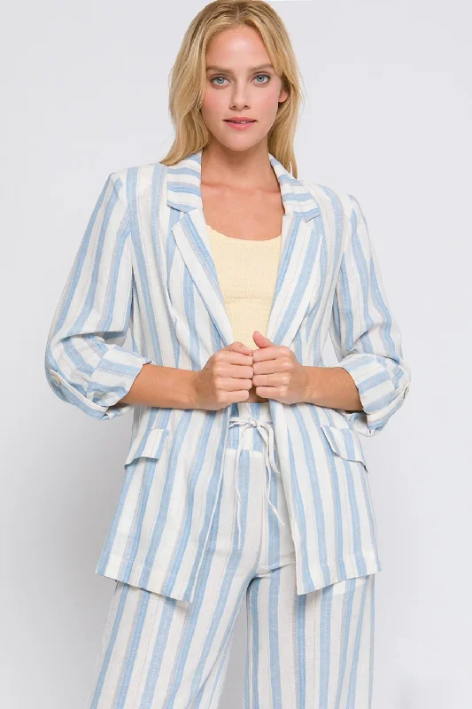 Love Tree Linen Woven Striped Blazer Feminine Women's Soft 