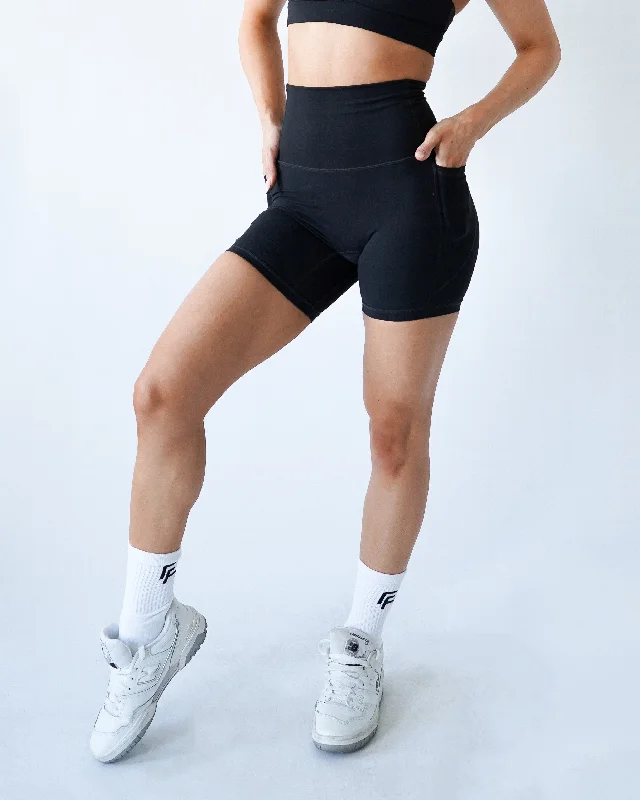 Performance Pocket Biker Shorts - Black Classic Women's Tweed