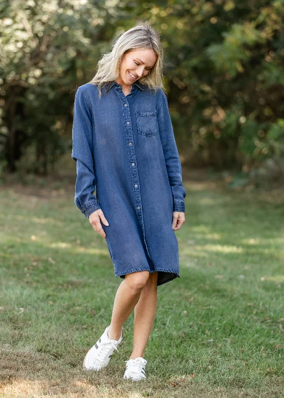 Ramona Denim Long Sleeve Midi Dress - FINAL SALE Casual Women's Loose - fitting