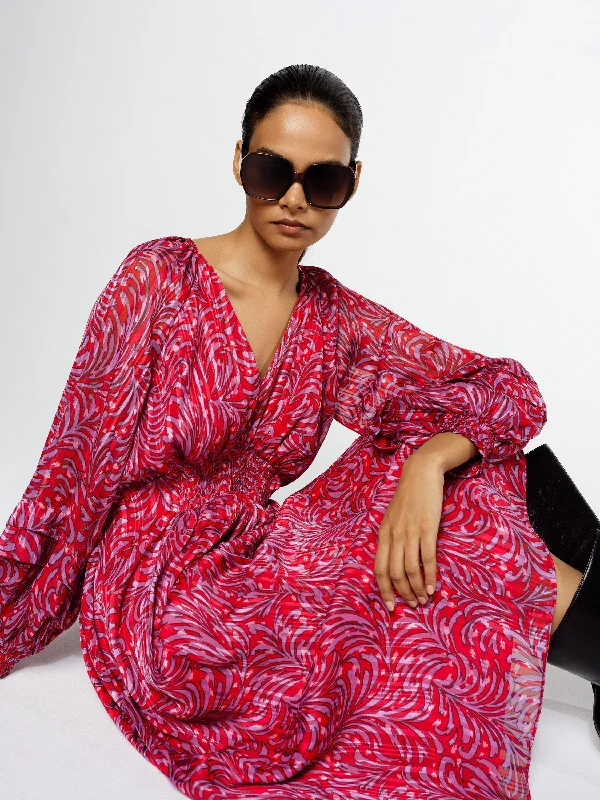 Amy Callista Printed Long Sleeve Midi Dress European