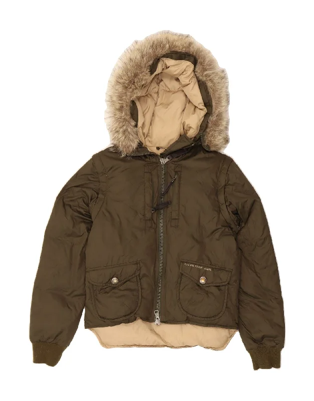 CALVIN KLEIN JEANS Womens Hooded Bomber Jacket UK 14 Medium Khaki Feminine Women's Style 