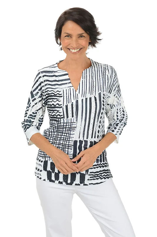 Petite Bold Lines High-Low Eyelet Top Modern Women's 