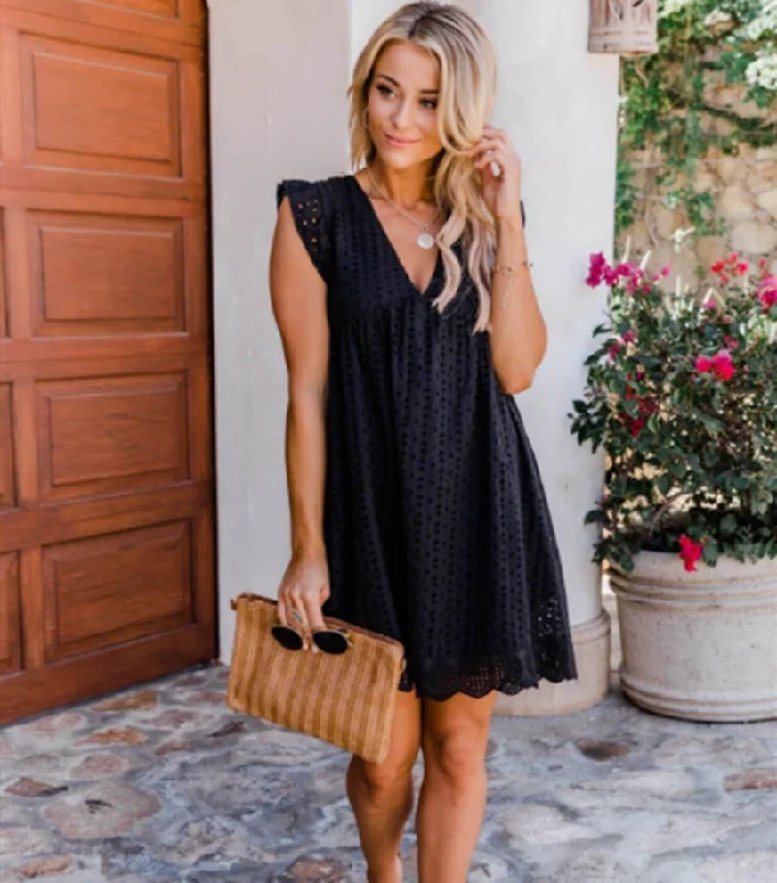 A-Line Lace Jacquard V-neck Hollow Pocket Mini Dress (10 colors) Dynamic Women's Moto