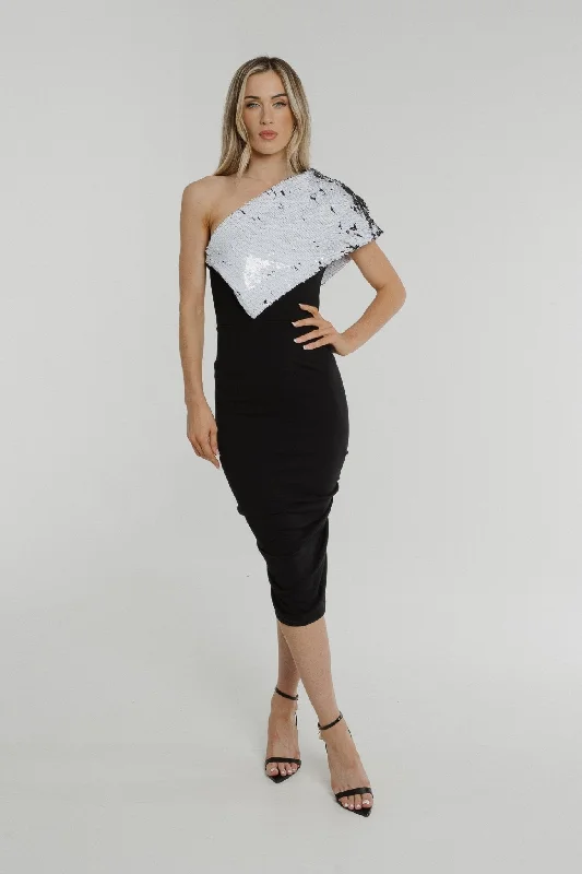 Alexandra One Shoulder Sequin Dress In Monochrome Relaxed Women's Beachy