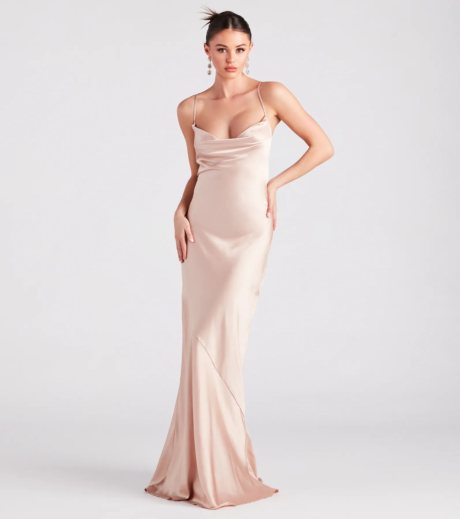 Vanessa Formal Satin Cowl Neck Dress Modern Women's 