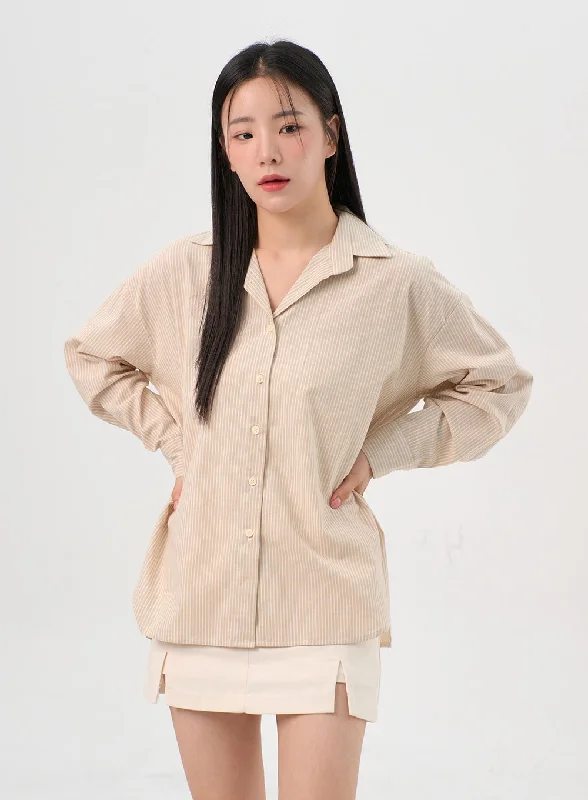 Striped Button Down Shirt OS302 Monochromatic Office Style