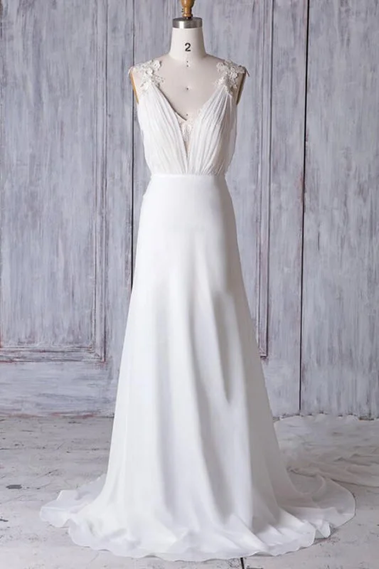 Affordable Ruffle Chiffon Sheath Wedding Dress Geometric