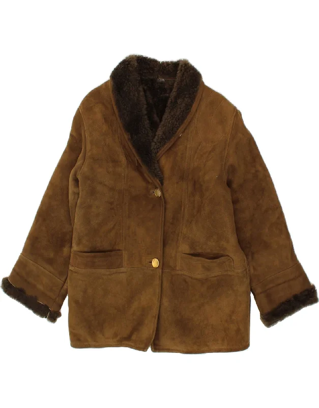 DIBI Womens Oversized Shearling Jacket IT 42 Medium Khaki Hip Women's Retro