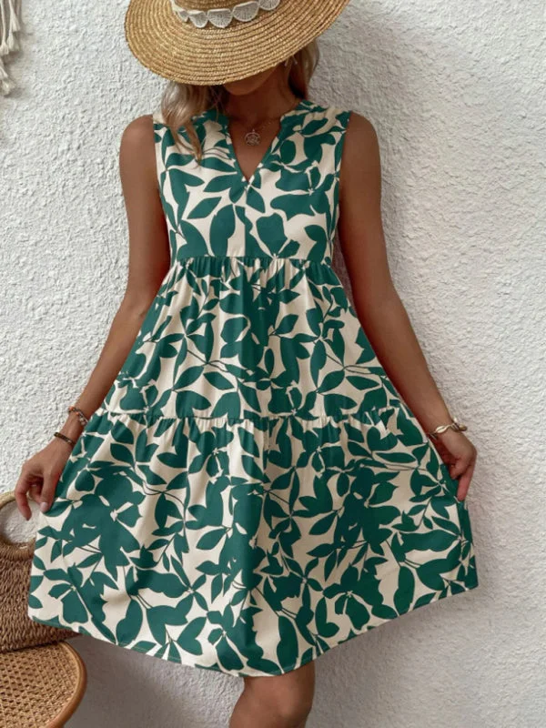 BerryBetty - Women's Floral Print Sleeveless Ruffle Tiered Minidress Athletic Women's 