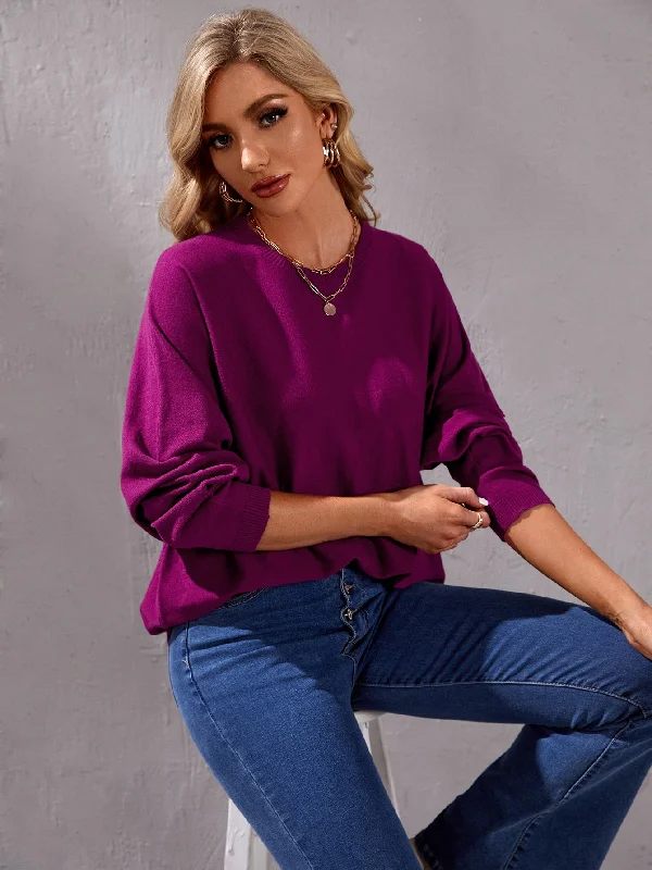 Casual Plain Long Sleeve Round Neck Regular Women Sweater Trendy Women's 