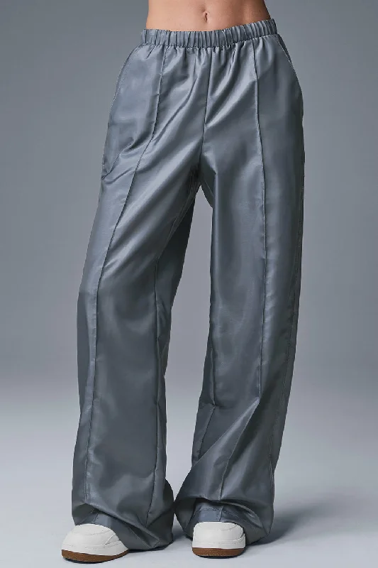Afterglow Wide Leg Track Pant - Steel Grey Preppy Women's College