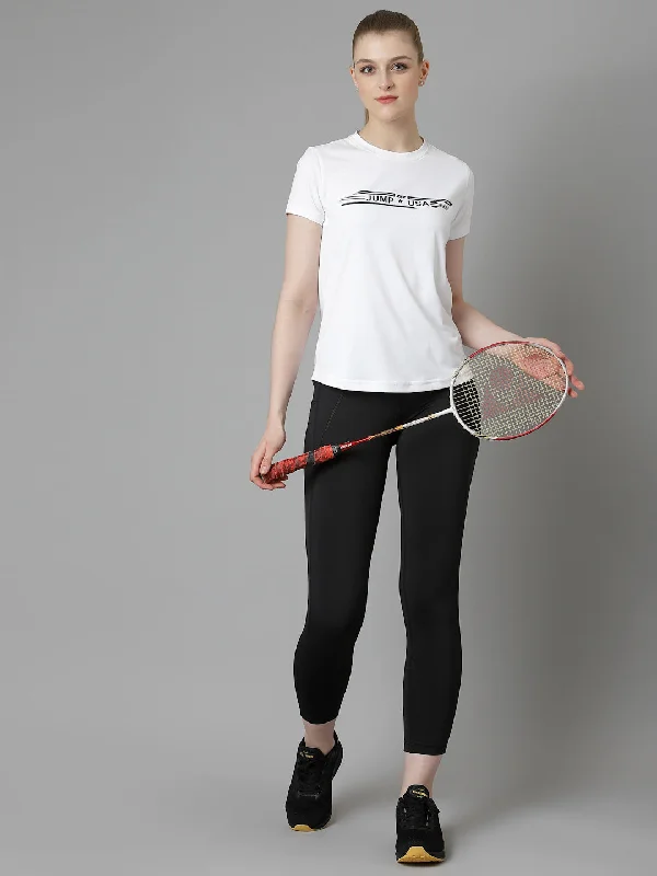JUMP USA Women White Typography Printed Polyester T-shirt Confident Women's High - fashion