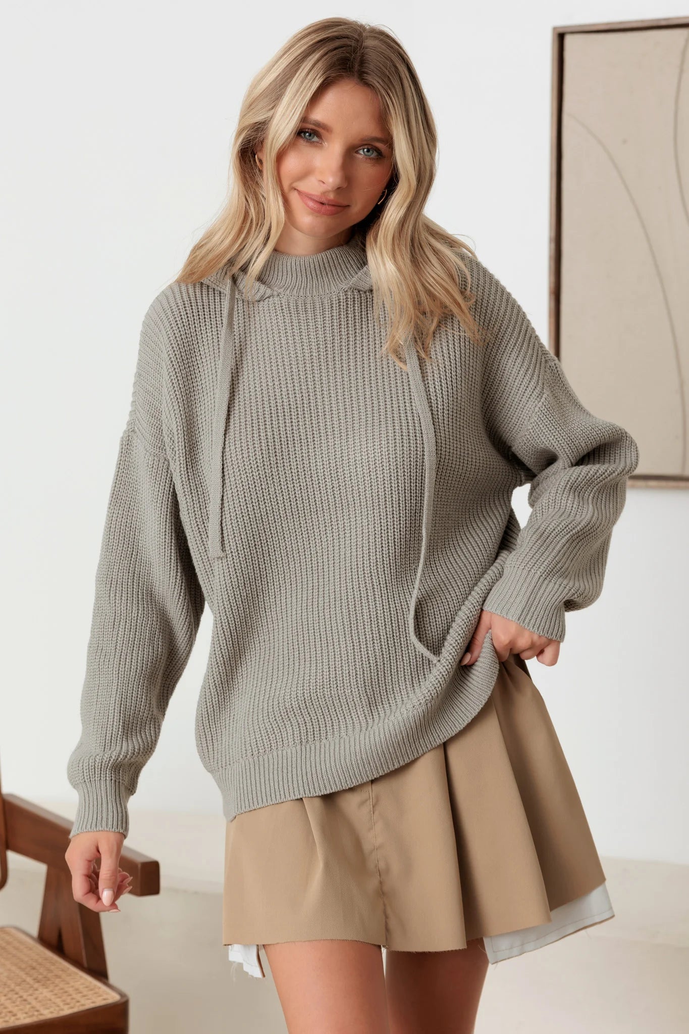 Hooded Long Sleeve Drawstring Relaxed Knit Sweater Dapper Women's 1920S