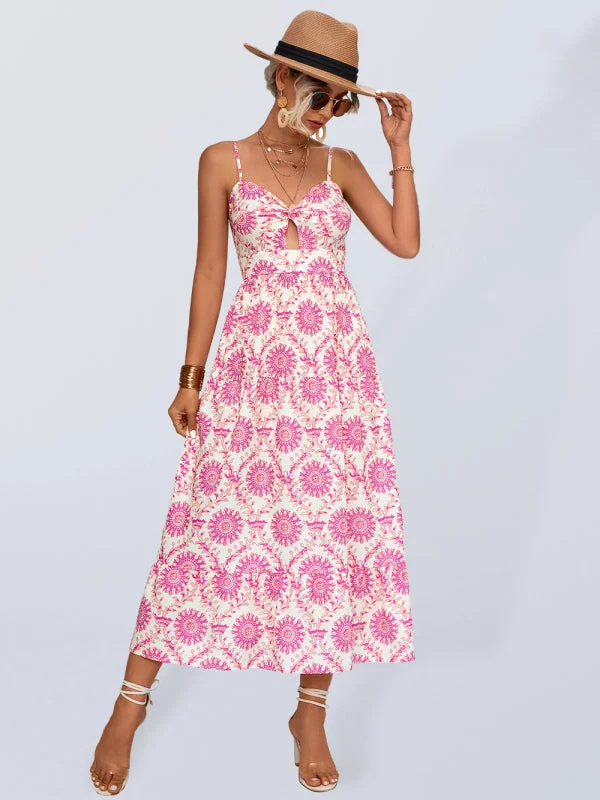 BerryBetty - Women's Floral Keyhole Midi Dress Casual Women's Loose - fitting