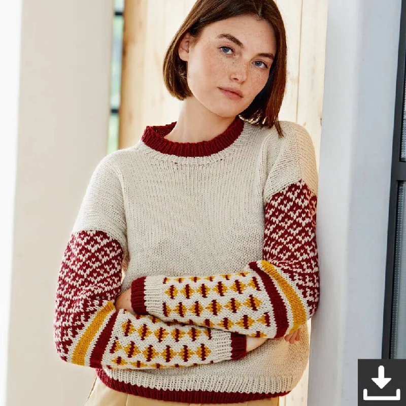Jacquardärmel Pullover Strickset - Lana Grossa (PDF) Stylish Women's Tropical 