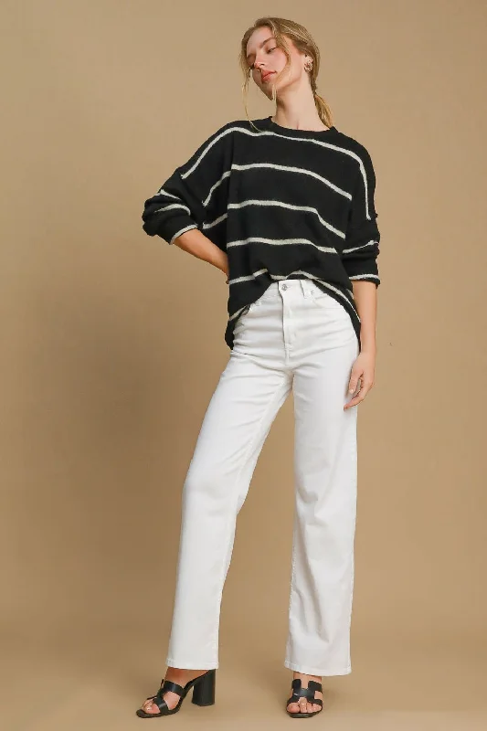 Striped Round Neck Sweater Bold Women's Animal Print