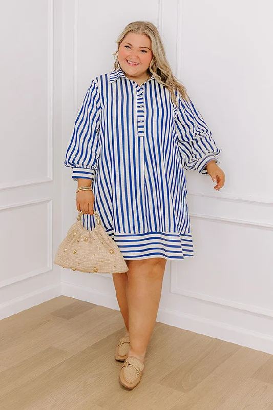 Charleston Charm Stripe Mini Dress in Sapphire Curves Adventure