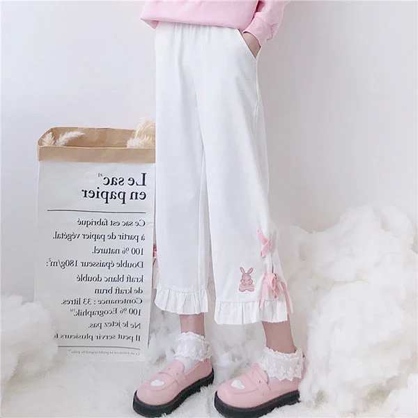 Kawaii black and white series embroidered trousers PL10022 Feminine Women's Style 