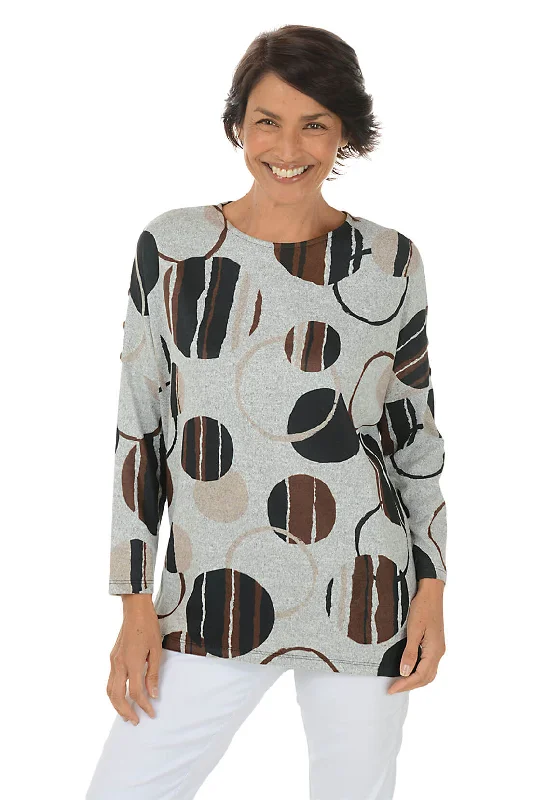 Mocha Button Sleeve Cozy Knit Top Artistic Women's Hand - painted