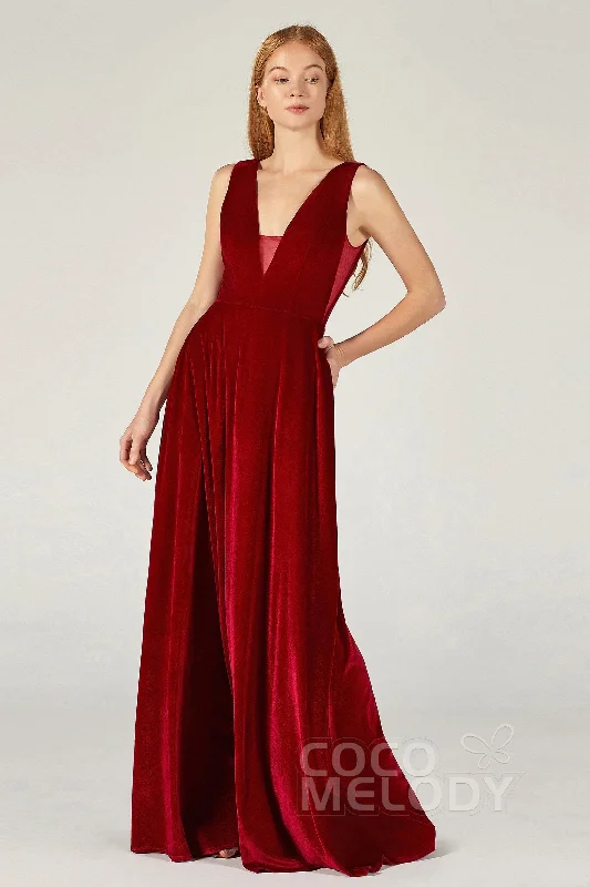 A-Line Floor Length Velvet Bridesmaid Dress CB0364 Laid - back Women's Style