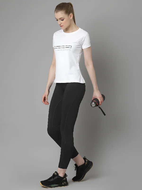 JUMP USA Women White Typography Printed Polyester T-shirt Modern Women's 