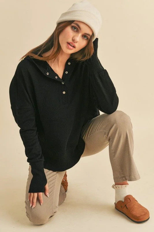 Aemi+Co Half Snap Dropped Shoulder Hoodie Sporty Women's Athleisure 