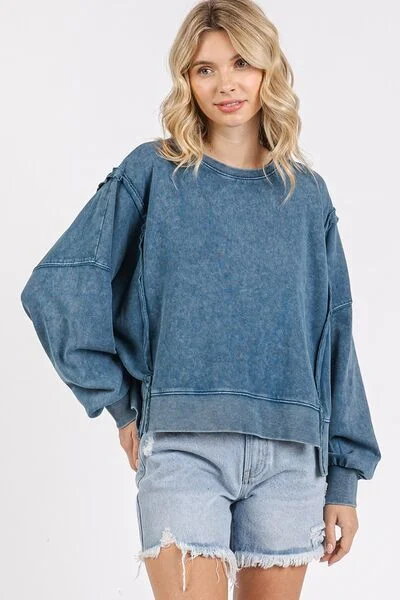 Mittoshop Side Slit Exposed Seam Round Neck Sweatshirt Modern Women's Tech