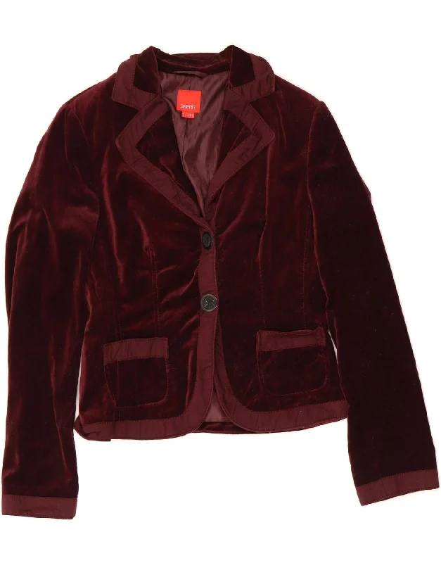 ESPRIT Womens 2 Button Blazer Jacket UK 14 Medium  Burgundy Cotton Sustainable Organic