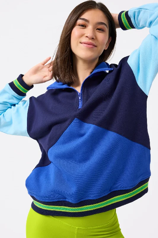 Colorblock Quarter Zip Sweatshirt in Navy, Electric Blue and Cotton Candy Rugged Women's Outdoor 