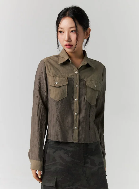 Color Block Button-Down Shirt CS311 Bohemian Women's Free