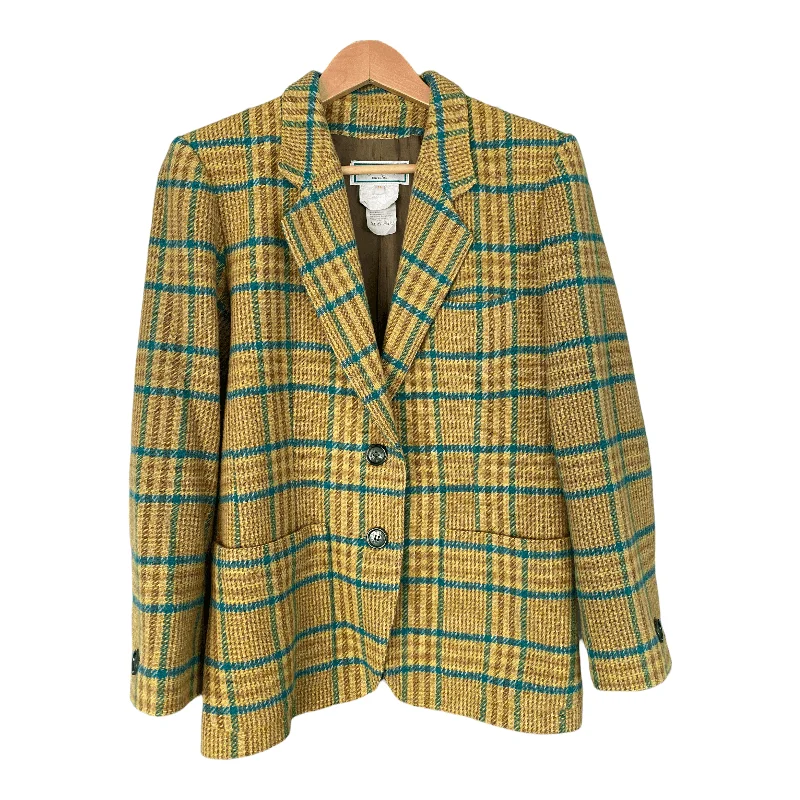 Yves Saint Laurent Variation Vintage 100% Wool Check Jacket Green and Brown FR38 UK Size 10 Gym